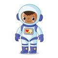 Dark-skinned astronaut in a space suit on a white background