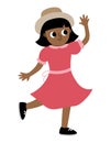 Dark skinned dancing girl in red dress and hat Royalty Free Stock Photo