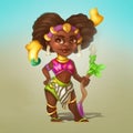 Dark-skinned huntress girl in jewelry