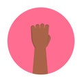 Dark-skinned man\'s hand in a pink circle. Royalty Free Stock Photo