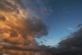 Dark sky with blak clouds brings storm rain at the sunset Royalty Free Stock Photo