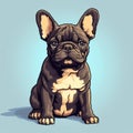 Dark Sky-blue And Light Amber French Bulldog Cartoon Illustration
