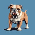 Dark Sky-blue And Light Brown English Bulldog Illustration