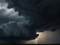 The dark sky with heavy clouds converging and a violent storm before the rain.