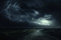 The dark sky and lightning in the rural area indicates the happening of heavy thunderstorm. Royalty Free Stock Photo