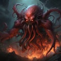 Dark Sky Octopus Monster: A Concept Art Of Structured Chaos Royalty Free Stock Photo