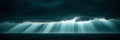 Dark Sky, Sunlight Rays Piercing through Storm Clouds, Dramatic Ocean Background for Copy Space Royalty Free Stock Photo