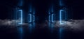 Dark Smoke Fog Steam Tunnel Corridor Neon Glowing Blue Laser Lights Hallway Gate Path Sci Fi Futuristic Virtual Reality Background