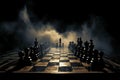 Dark and smoky, a chessboard epitomizes competitive business strategies