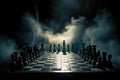 Dark and smoky, a chessboard epitomizes competitive business strategies