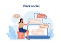 Dark social media. Character sharing content or mentioning brand