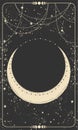 Dark space background for astrology, witchcraft, fortune telling. Heavenly abstract tarot card. Banner with the moon and