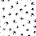 Dark spiders seamless pattern on white background. Vector illustration. Royalty Free Stock Photo