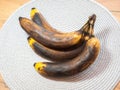 Dark and Spoiled banana on the table. Rotten fruit Royalty Free Stock Photo