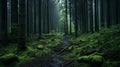 Dark And Spooky Forest Green Moss Wallpapers In Michal Karcz Style