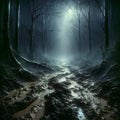 A dark, spooky forest straight out of a gothic horror tale. Royalty Free Stock Photo