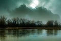 Dark spooky river landscape