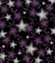 Dark Spring Background with Gray and Purple Flowers on Black.