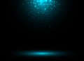 Dark stage background with blue rays of spotlight and falling sp Royalty Free Stock Photo