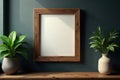 Dark stained wood frame, subtle grain, hanging , picture, retro Royalty Free Stock Photo