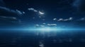 Night sky above calm ocean with moon. generated by AI tool Royalty Free Stock Photo