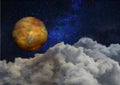 Dark starry sky with clouds and a luminous planet Royalty Free Stock Photo