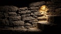 Dark Stone Cellar Illuminated by Golden Spotlight Creating a Dramatic Atmosphere in a Historical Setting Royalty Free Stock Photo