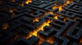Dark Stone Labyrinth with Glowing Orange Fire Royalty Free Stock Photo