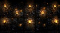 A dark stone wall with flickering torches illuminating the surface Royalty Free Stock Photo