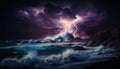 Dark storm cloud crashes over dramatic seascape generated by AI