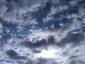 Dark storm clouds on a bright blue sky sunshine background Royalty Free Stock Photo