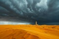 Dark storm clouds gather as they roll in over an arid desert landscape, creating a dramatic and dynamic scene, Storm rolling in Royalty Free Stock Photo