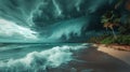 Storm Approaching Beach With Palm Trees Royalty Free Stock Photo