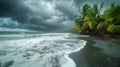 Storm Approaching Beach With Palm Trees Royalty Free Stock Photo