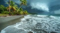 Storm Approaching Beach With Palm Trees Royalty Free Stock Photo