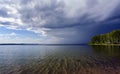 Dark storm clouds before rain above the lake Royalty Free Stock Photo