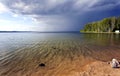 Dark storm clouds before rain above the lake Royalty Free Stock Photo