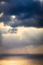 Dark storm rainy clouds on sea Royalty Free Stock Photo
