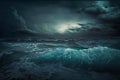 Dark stormy sea background with stormy sky and ocean waves. Royalty Free Stock Photo