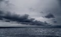 Dark stormy sea and dramatic clouds, gloomy nature Royalty Free Stock Photo