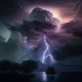 Dark stormy sky, clouds, lightning flash, beautiful unusual scary natural Royalty Free Stock Photo