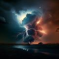 Dark stormy sky, clouds, lightning flash, beautiful unusual scary natural landscape Royalty Free Stock Photo