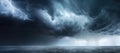 Dark stormy sky with lightning and rain clouds over sea Royalty Free Stock Photo