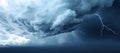 Dark stormy sky with lightning and stormy sea Royalty Free Stock Photo