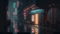 Dark street in cyberpunk city, gloomy alley with neon lighting, generative AI Royalty Free Stock Photo