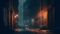 Dark street in cyberpunk city, image of gloomy road like watercolor style, generative AI