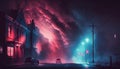 Dark street, night smog and smoke neon light. Dark background of the night city. Generative ai Royalty Free Stock Photo