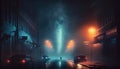 Dark street, night smog and smoke neon light. Dark background of the night city. Generative ai Royalty Free Stock Photo