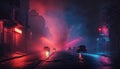 Dark street, night smog and smoke neon light. Dark background of the night city. Generative ai Royalty Free Stock Photo