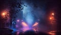 Dark street, night smog and smoke neon light. Dark background of the night city. Generative ai Royalty Free Stock Photo